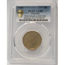 AUSTRALIA 2000 . ONE 1 DOLLAR COIN . ERROR . MULE . STRUCK ON TEN 10 CENTS